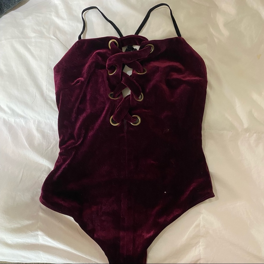 Burgundy velvet bodysuit
